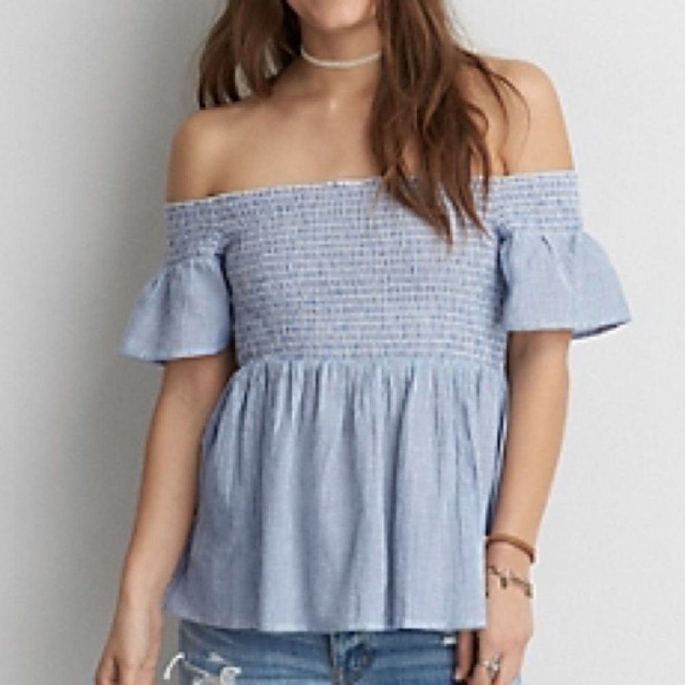 AEO L/G EUC Off-Shoulder Striped top